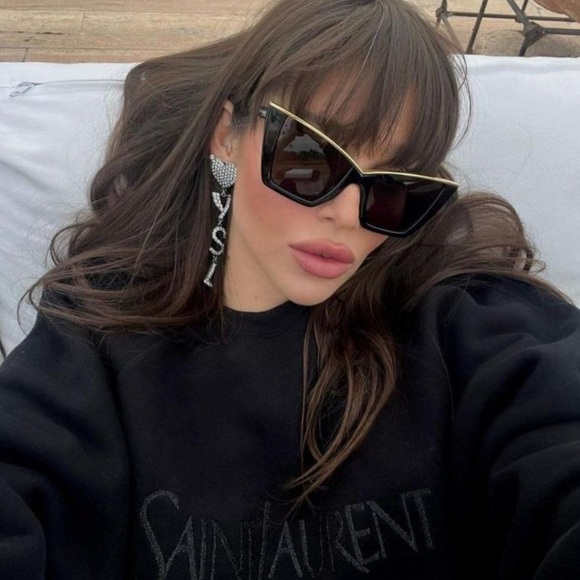 Saint Laurent SL570 001 Black Silver Cat Eye Women Sunglasses - Picture 1 of 9